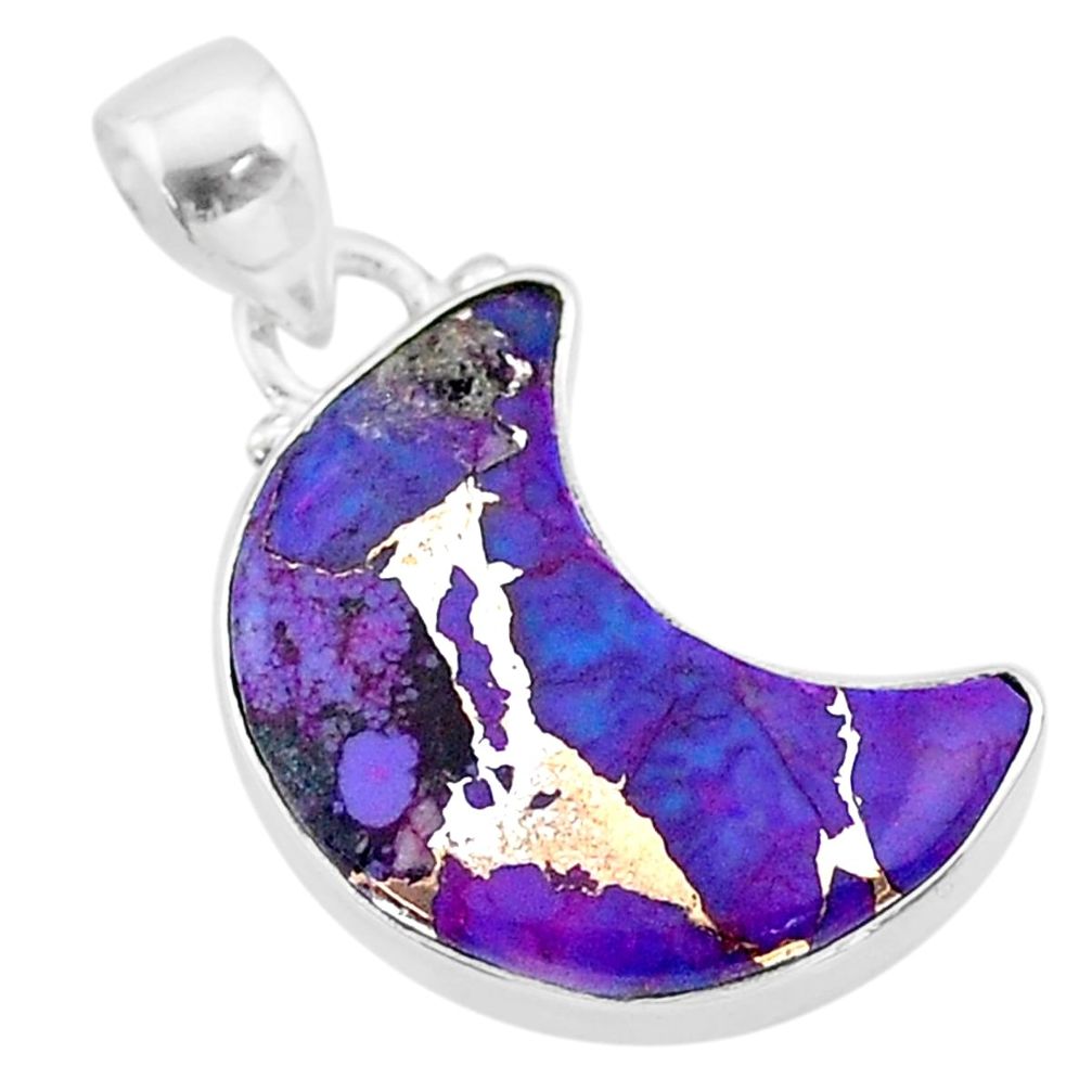 8.03cts moon purple copper turquoise 925 sterling silver pendant t45658