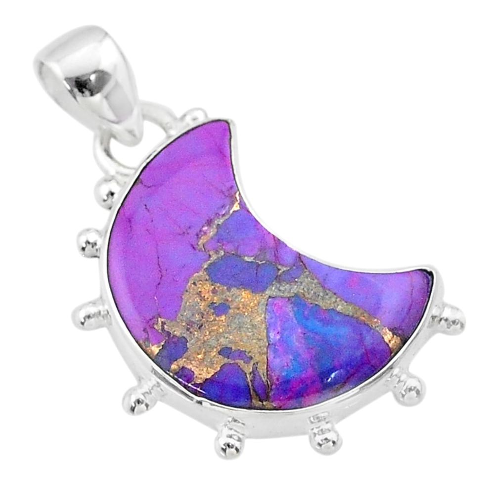 8.87cts moon purple copper turquoise 925 sterling silver pendant t45731