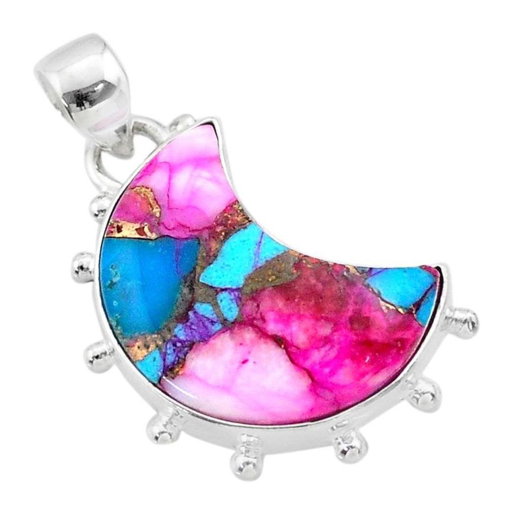 12.03cts moon spiny oyster arizona turquoise 925 silver pendant t45738