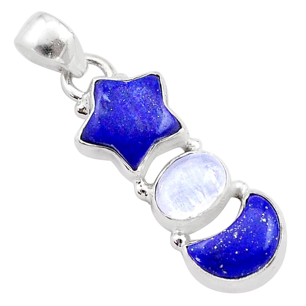 9.80cts moon star natural blue lapis lazuli moonstone 925 silver pendant t63314