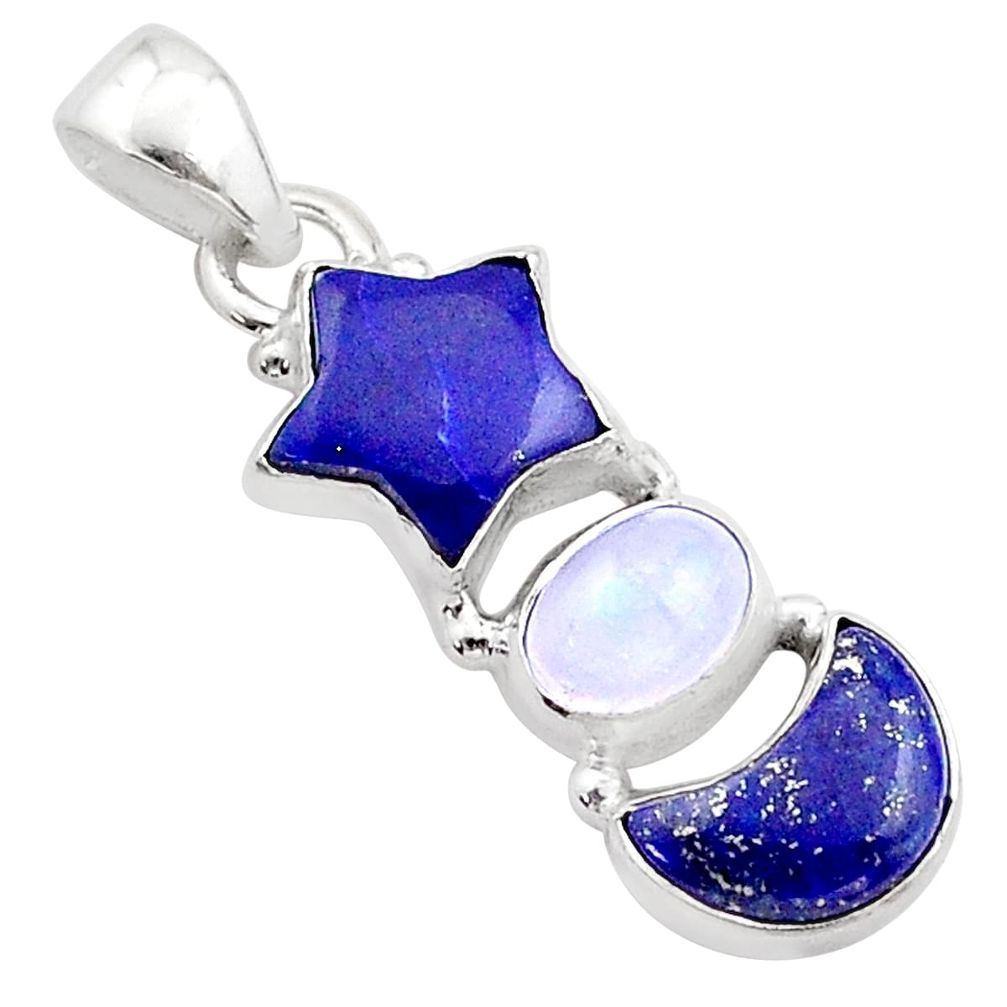 9.84cts moon star natural blue lapis lazuli moonstone 925 silver pendant t63315