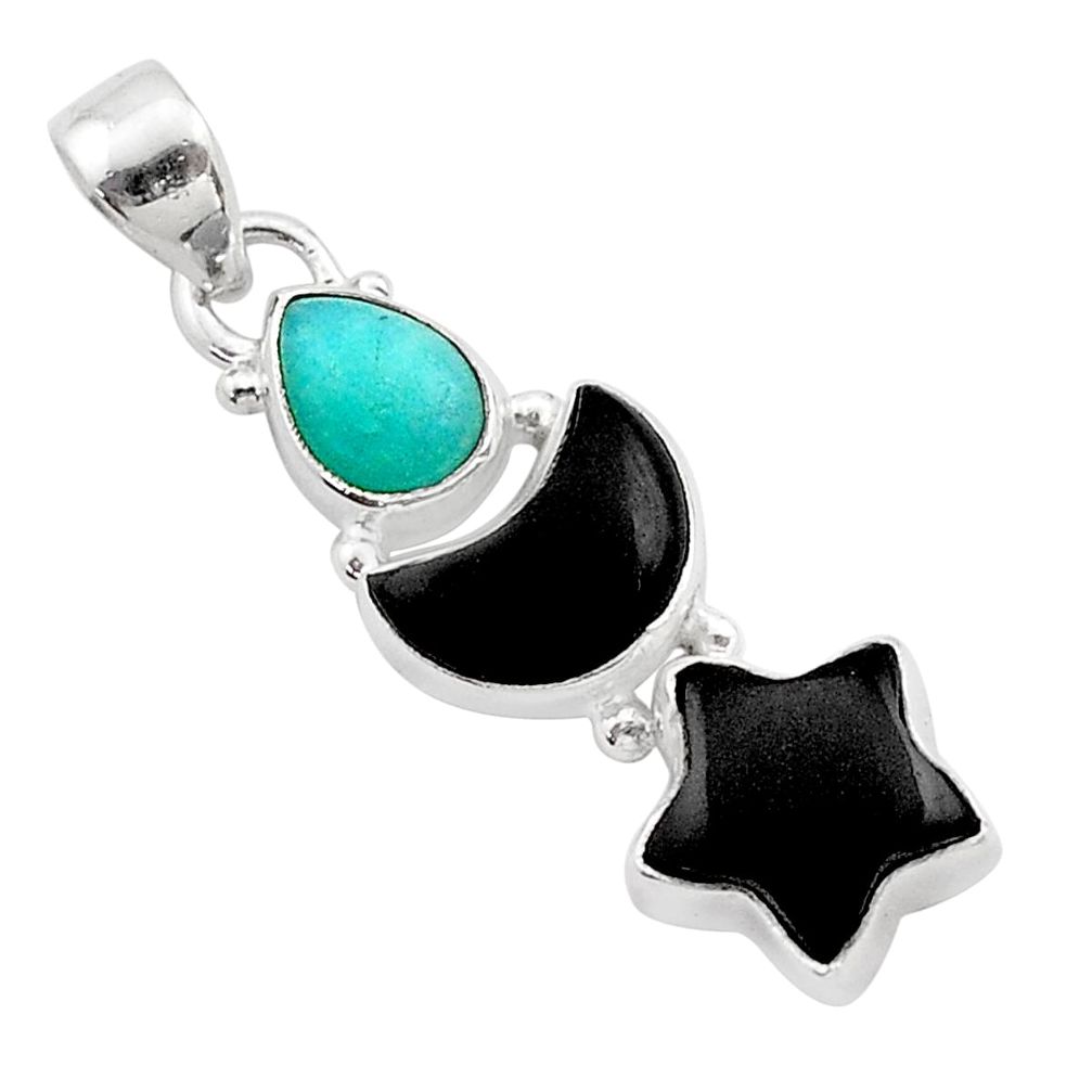 9.42cts moon star natural onyx peruvian amazonite 925 silver pendant t63200