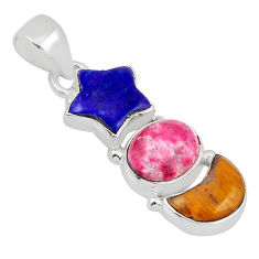 8.51cts moon with star lapis lazuli thulite tiger's eye silver pendant y46284