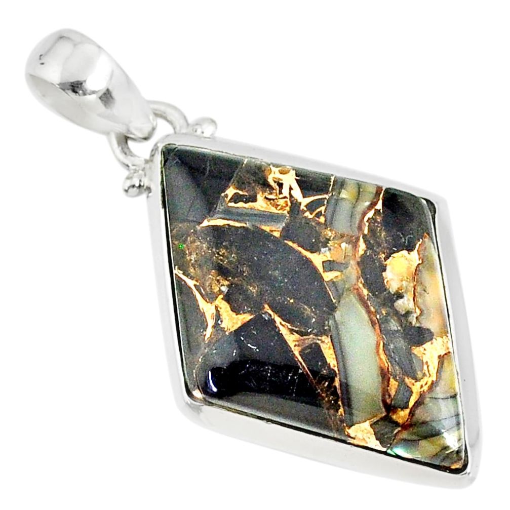 16.28cts mother of pearl golden black obsidian sterling silver pendant r81085