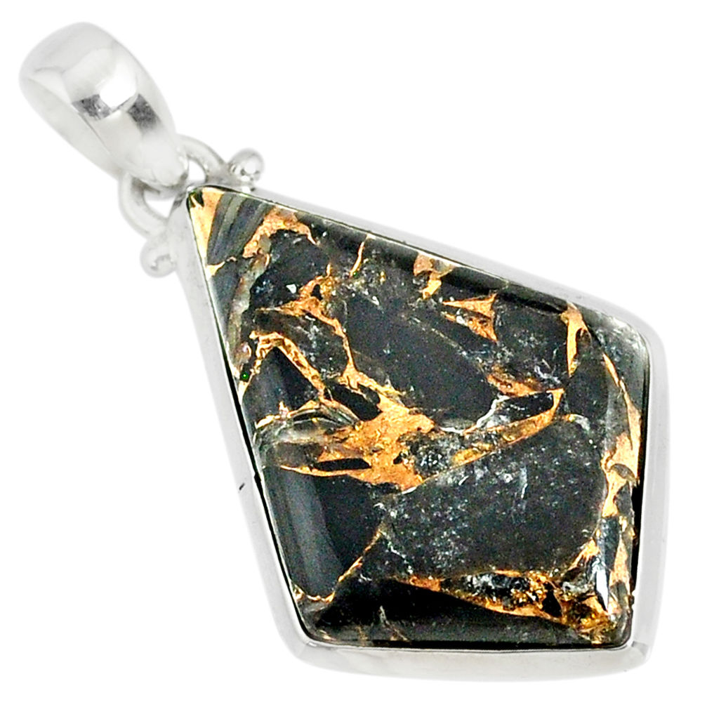 15.68cts mother of pearl golden black obsidian sterling silver pendant r81086