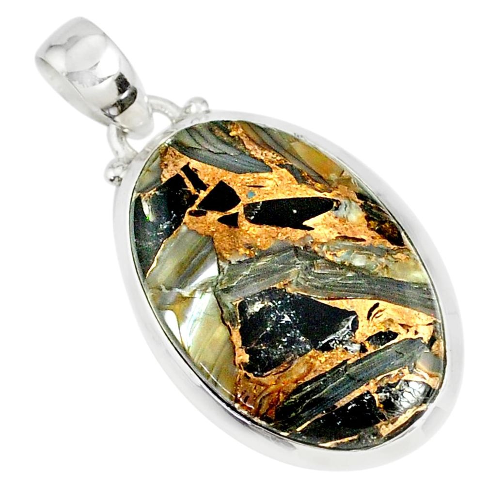 15.31cts mother of pearl golden black obsidian sterling silver pendant r81089