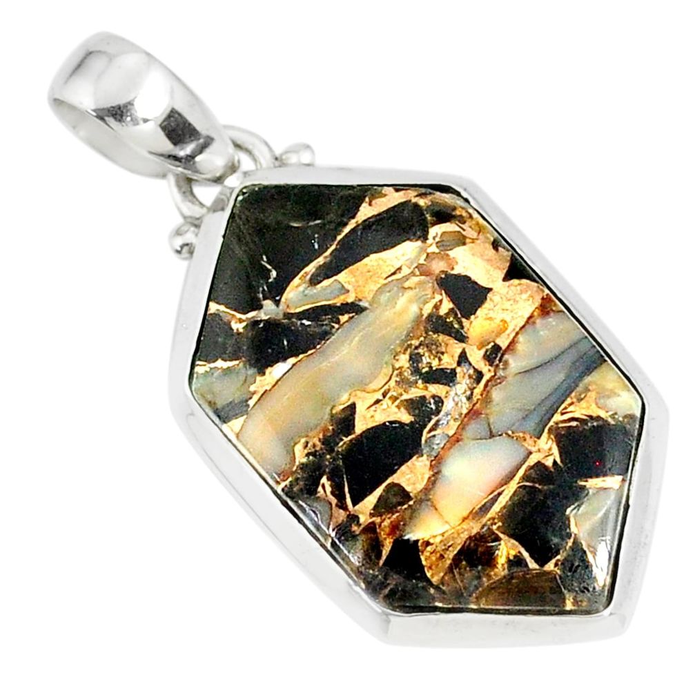13.65cts mother of pearl golden black obsidian sterling silver pendant r81092