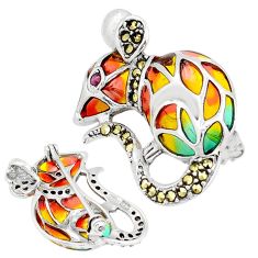 0.27cts mouse red ruby marcasite yellow enamel 925 silver brooch pendant c29434