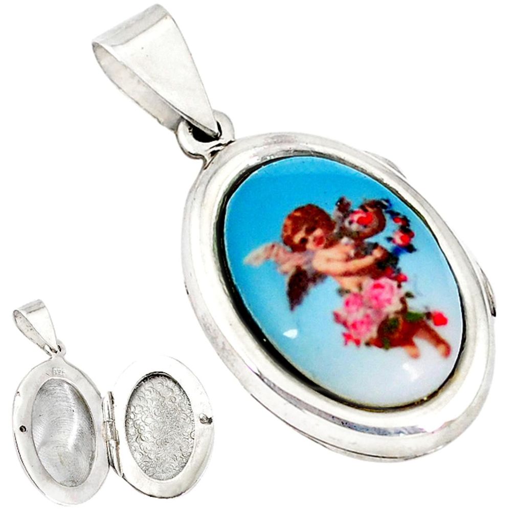 Multi color baby wing cameo 925 sterling silver prayer box pendant c22675