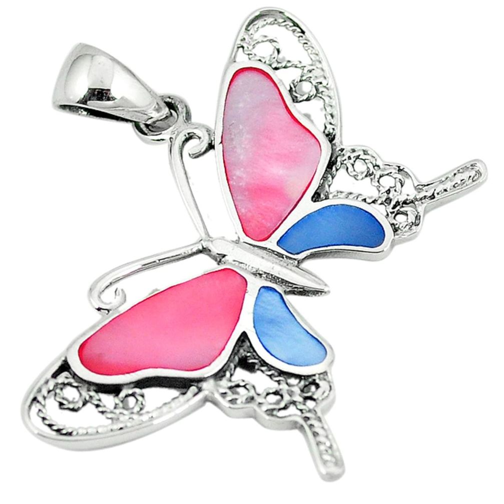 Multi color blister pearl enamel 925 silver butterfly pendant a64499 c14903