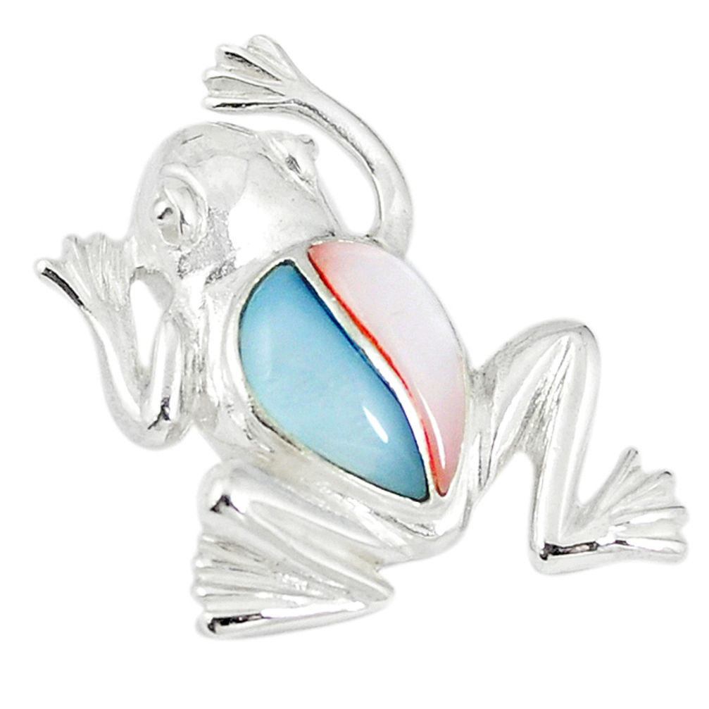 Multi color blister pearl enamel 925 sterling silver frog pendant a67804 c14657