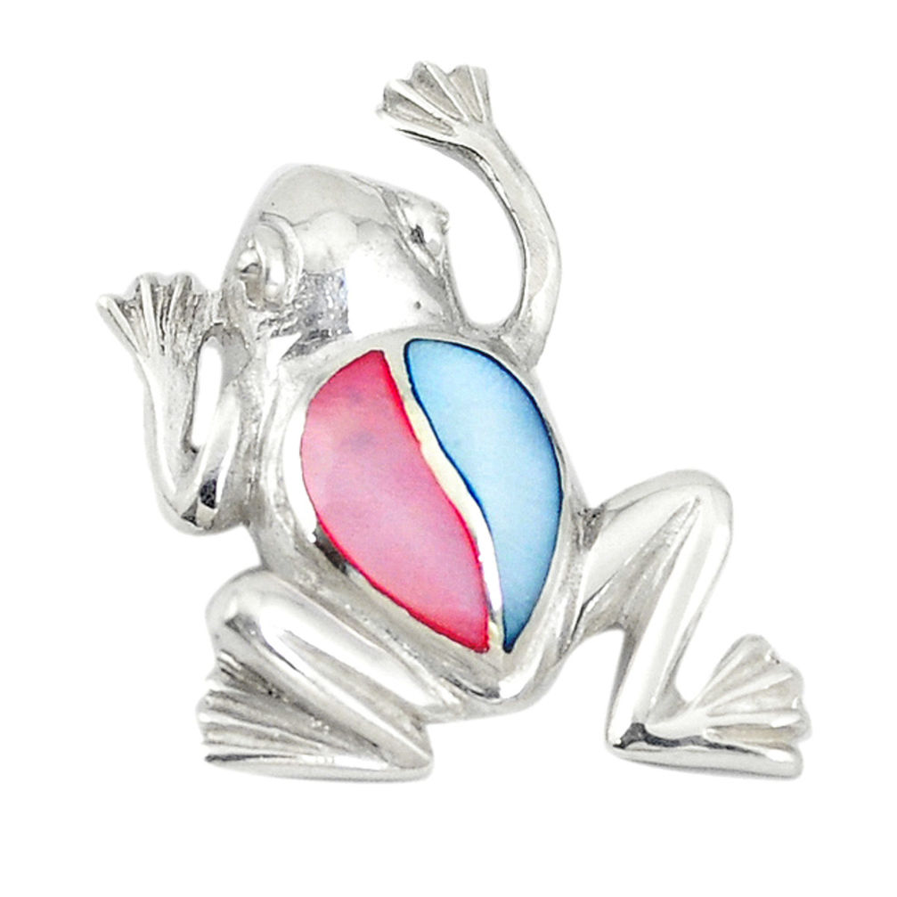 Multi color blister pearl enamel 925 sterling silver frog pendant a74718 c14652