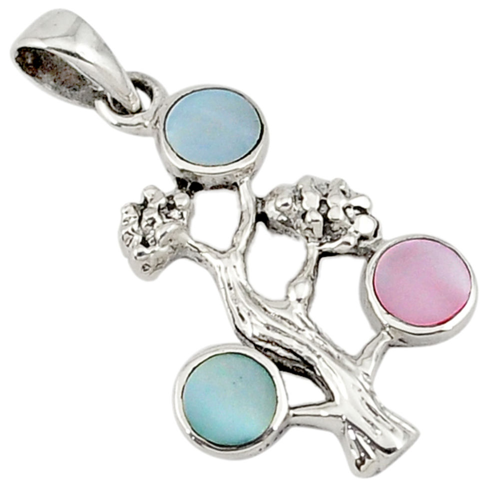 Multi color blister pearl enamel 925 sterling silver tree pendant jewelry c12483