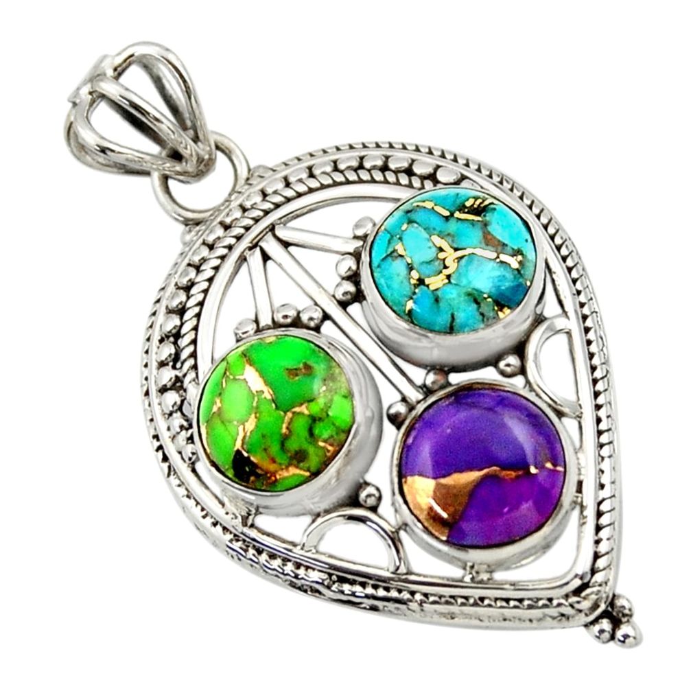 9.04cts multi color copper turquoise 925 sterling silver pendant jewelry r32391