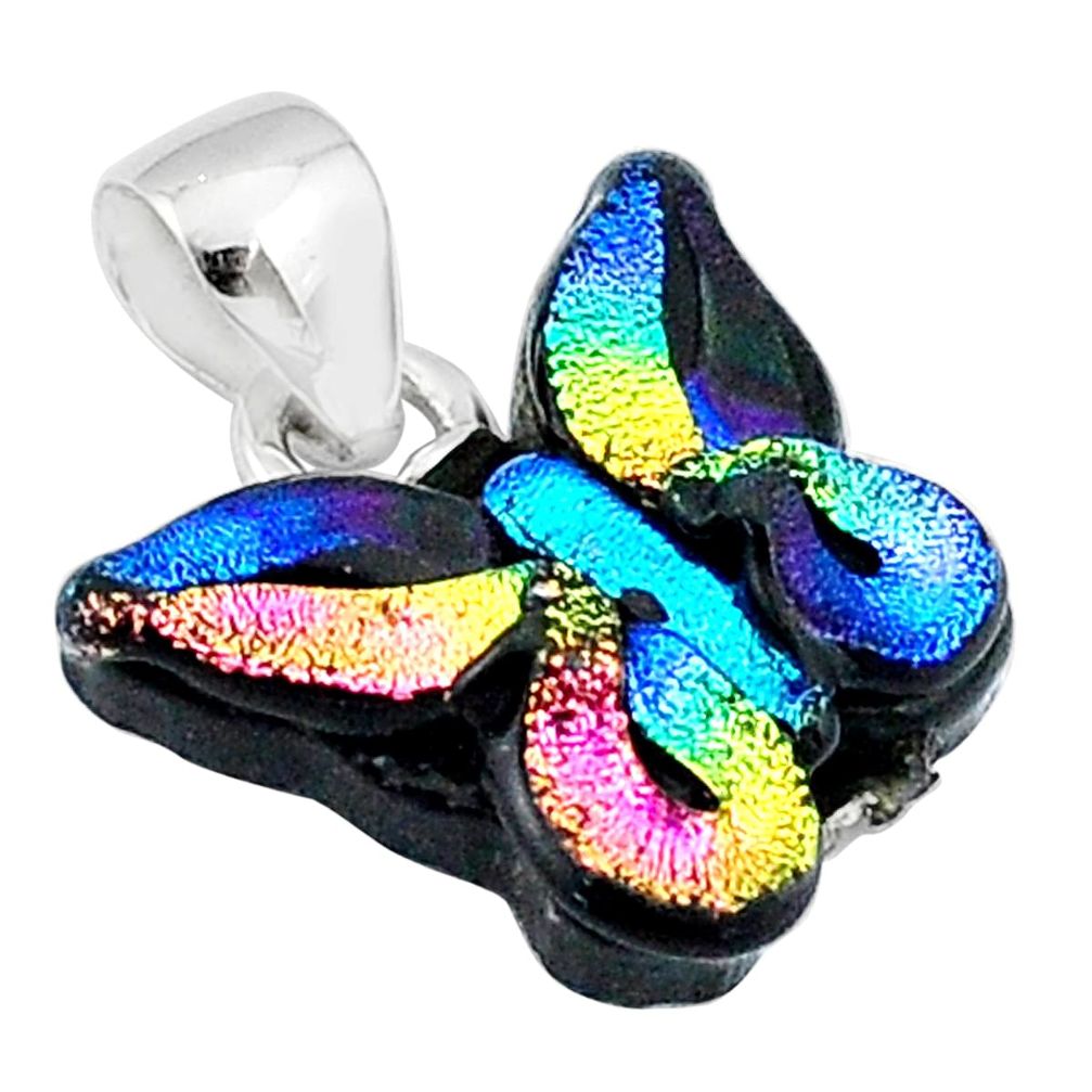 9.20cts multi color dichroic glass 925 sterling silver butterfly pendant u28918