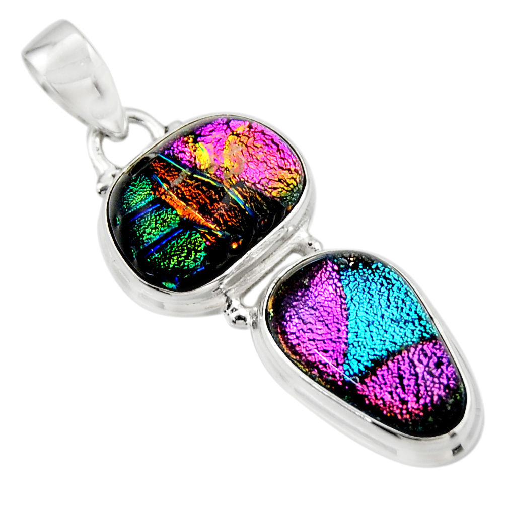 20.33cts multi color dichroic glass 925 sterling silver pendant jewelry r33610