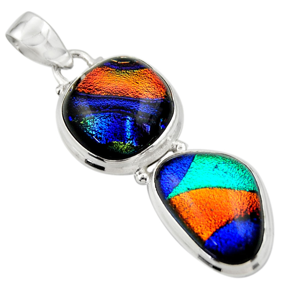 23.92cts multi color dichroic glass 925 sterling silver pendant jewelry r33614