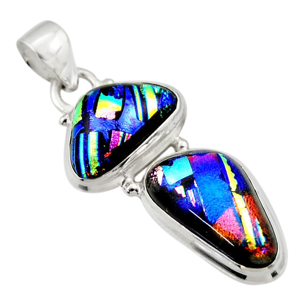 16.54cts multi color dichroic glass 925 sterling silver pendant jewelry r33620