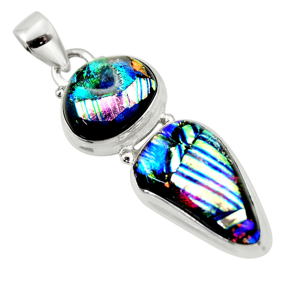 18.68cts multi color dichroic glass 925 sterling silver pendant jewelry r33631