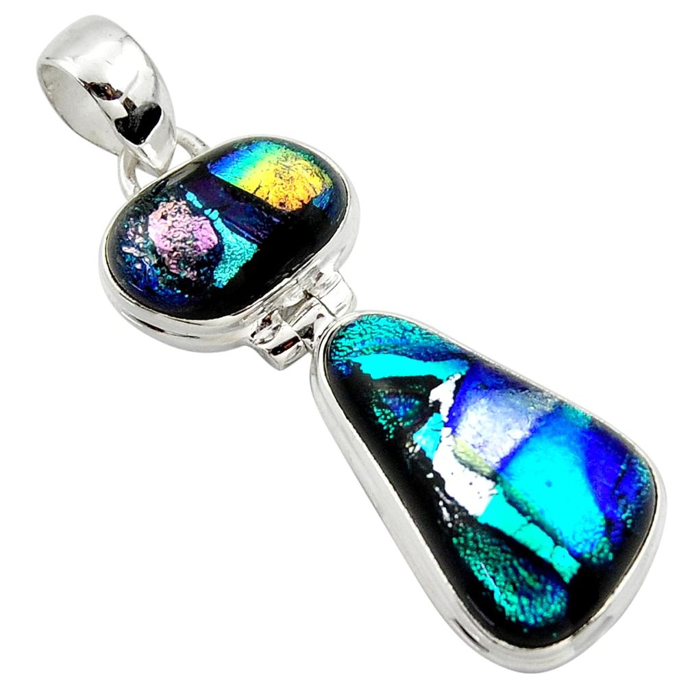 18.15cts multi color dichroic glass 925 sterling silver pendant jewelry r39701