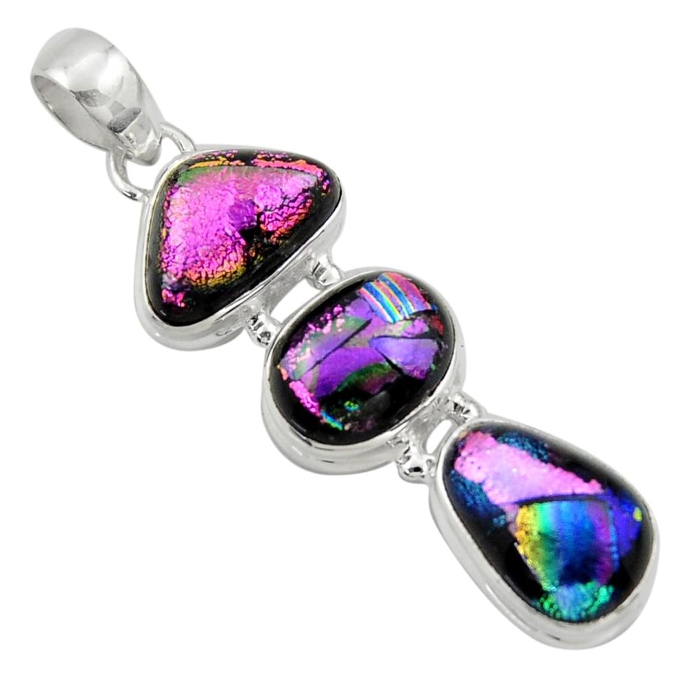 17.42cts multi color dichroic glass 925 sterling silver pendant jewelry r39841