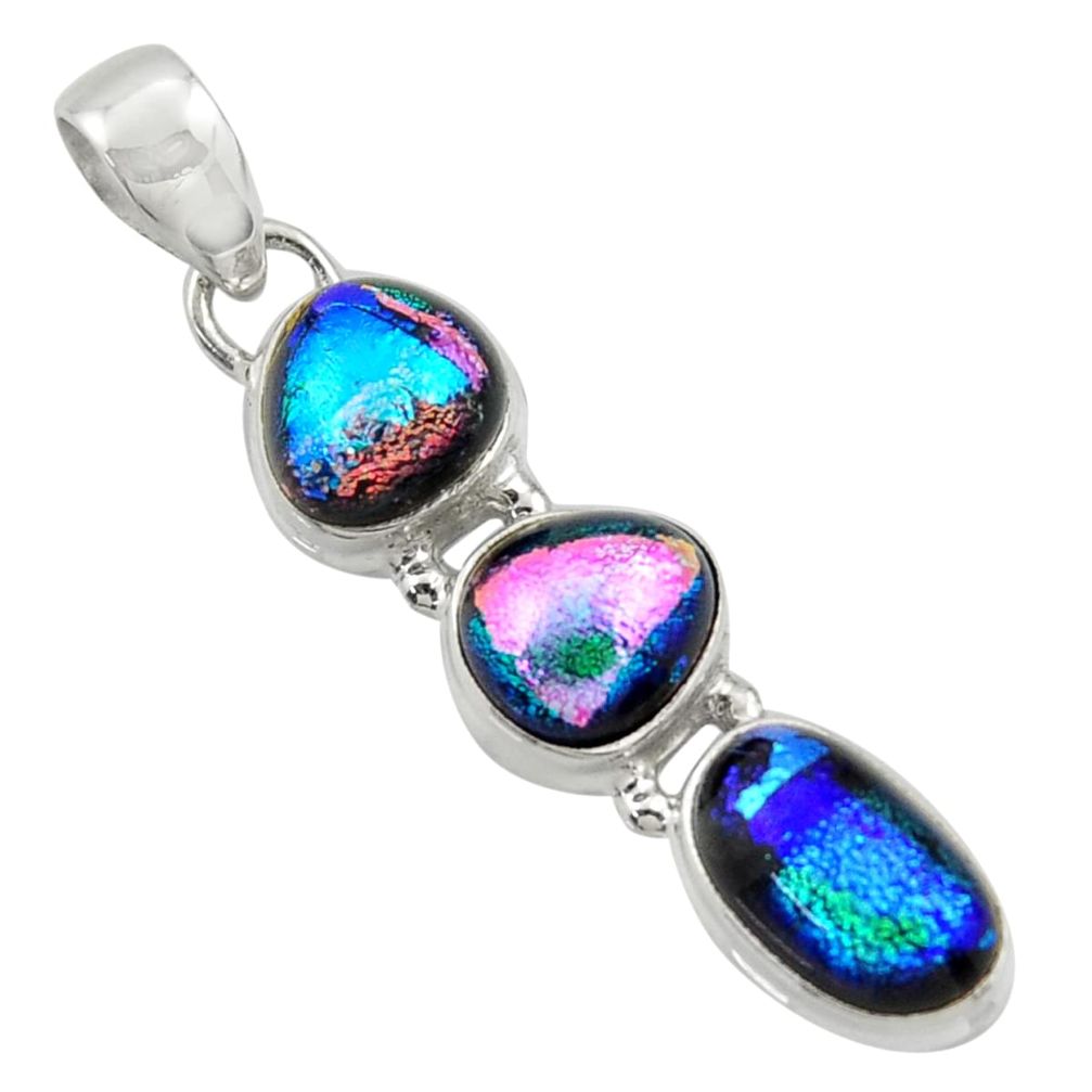 12.62cts multi color dichroic glass 925 sterling silver pendant jewelry r39843