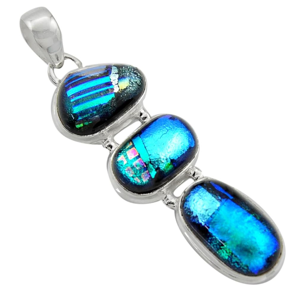 22.44cts multi color dichroic glass 925 sterling silver pendant jewelry r39845