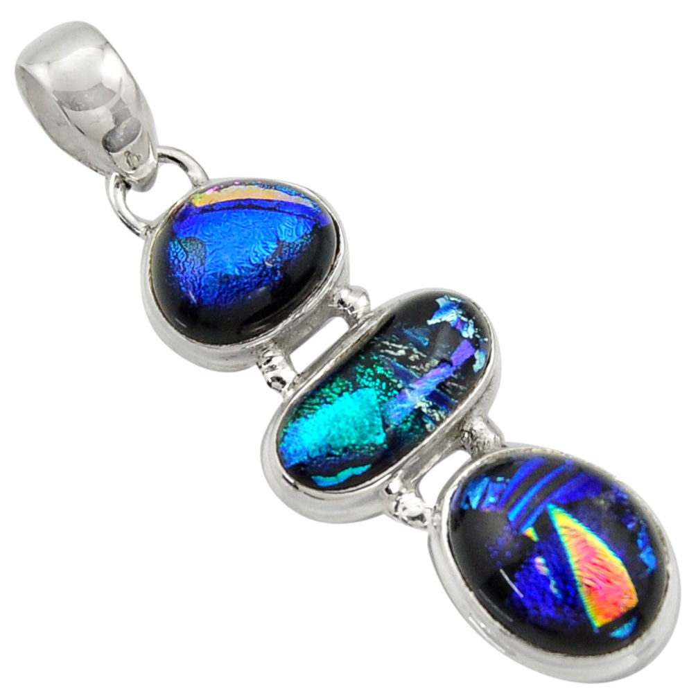 14.14cts multi color dichroic glass 925 sterling silver pendant jewelry r39846