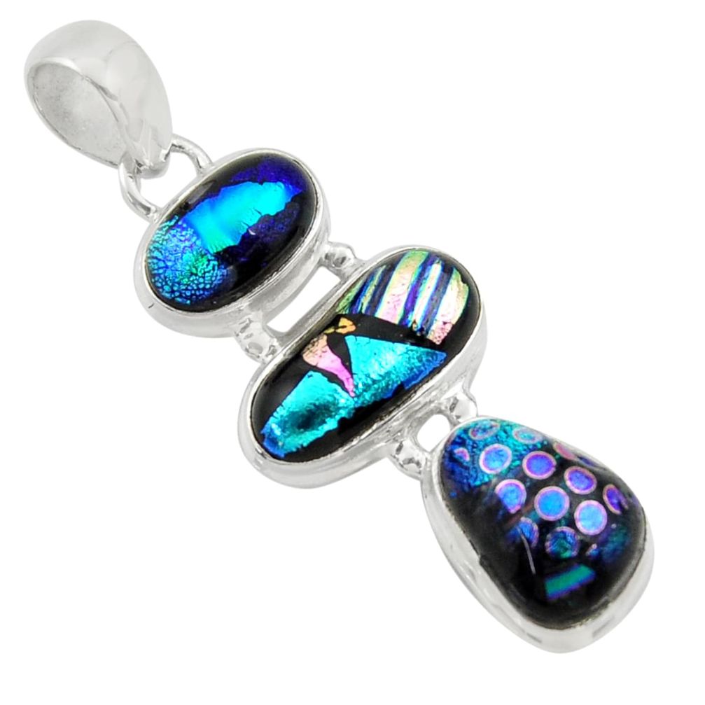 16.54cts multi color dichroic glass 925 sterling silver pendant jewelry r39847