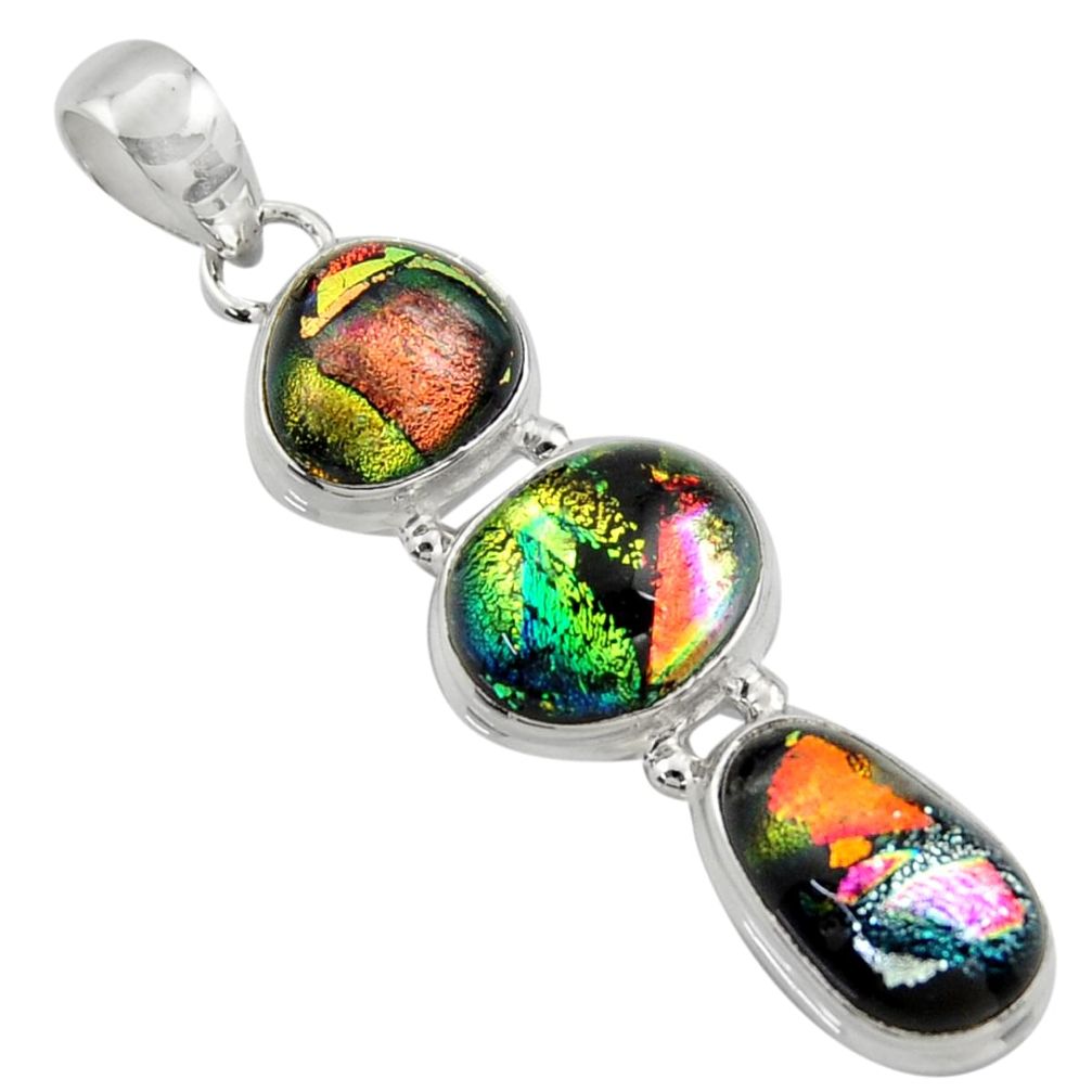 17.18cts multi color dichroic glass 925 sterling silver pendant jewelry r39849