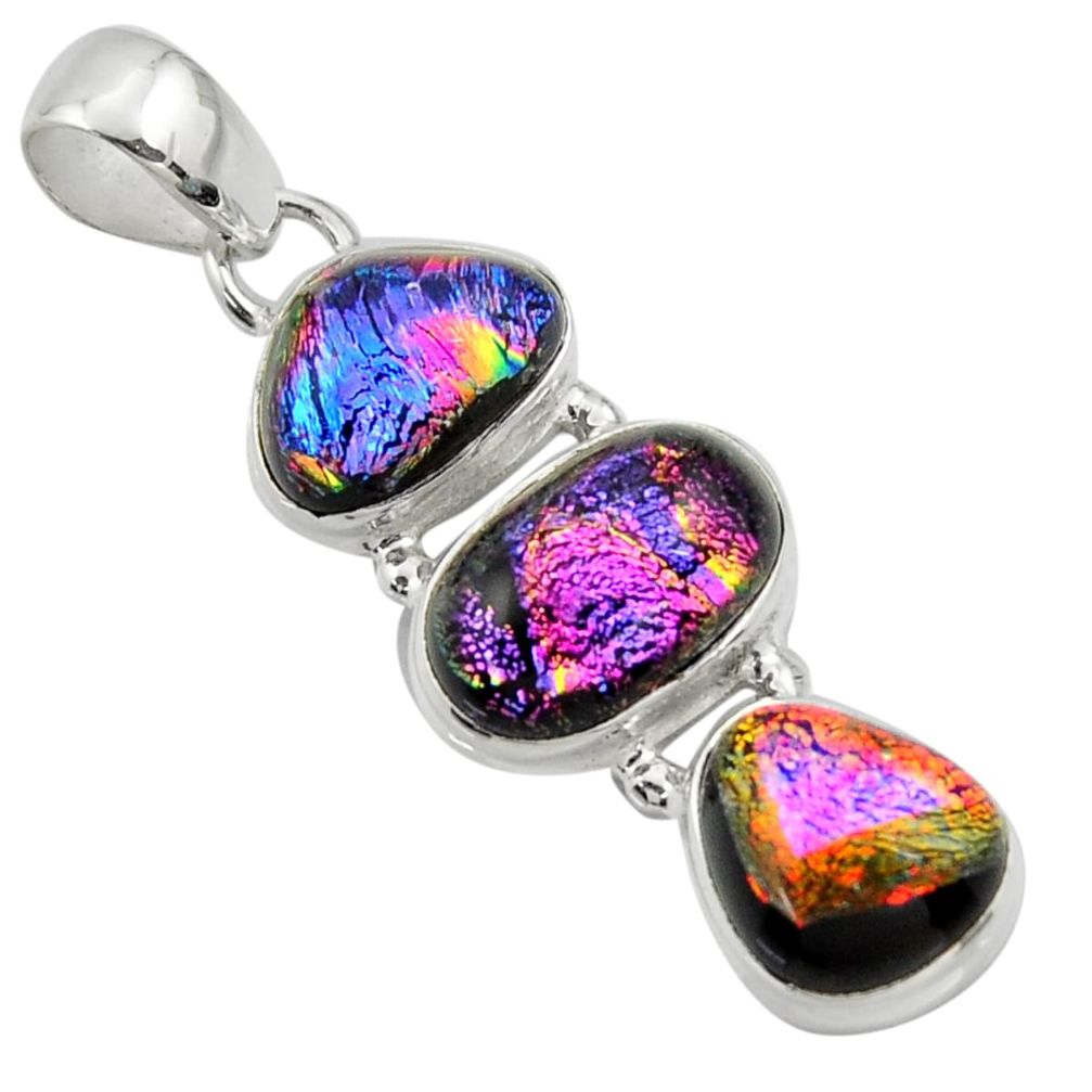 16.06cts multi color dichroic glass 925 sterling silver pendant jewelry r39850