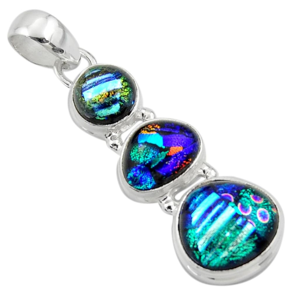 14.47cts multi color dichroic glass 925 sterling silver pendant jewelry r39851