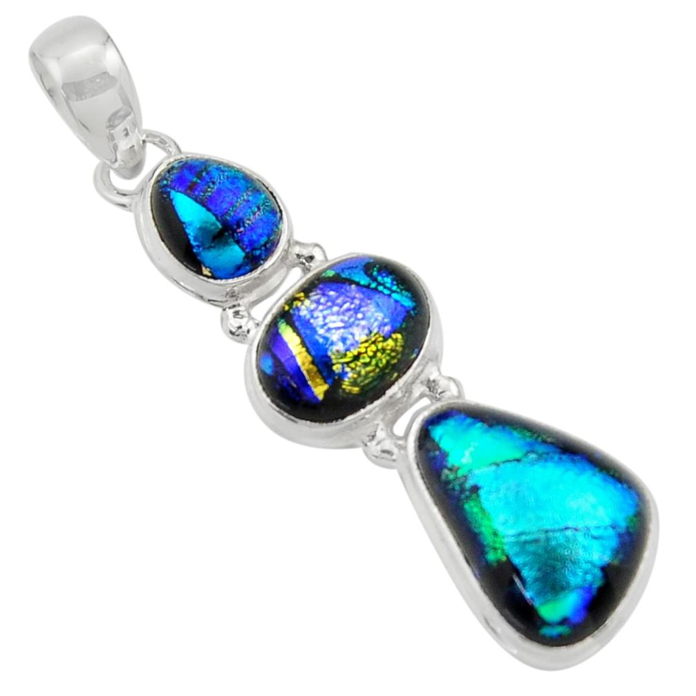 15.02cts multi color dichroic glass 925 sterling silver pendant jewelry r39854