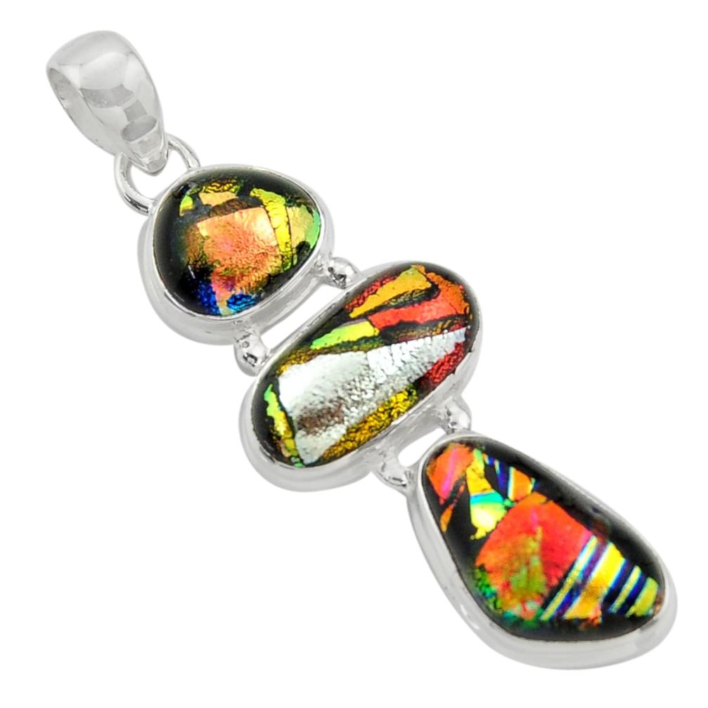 17.95cts multi color dichroic glass 925 sterling silver pendant jewelry r39857