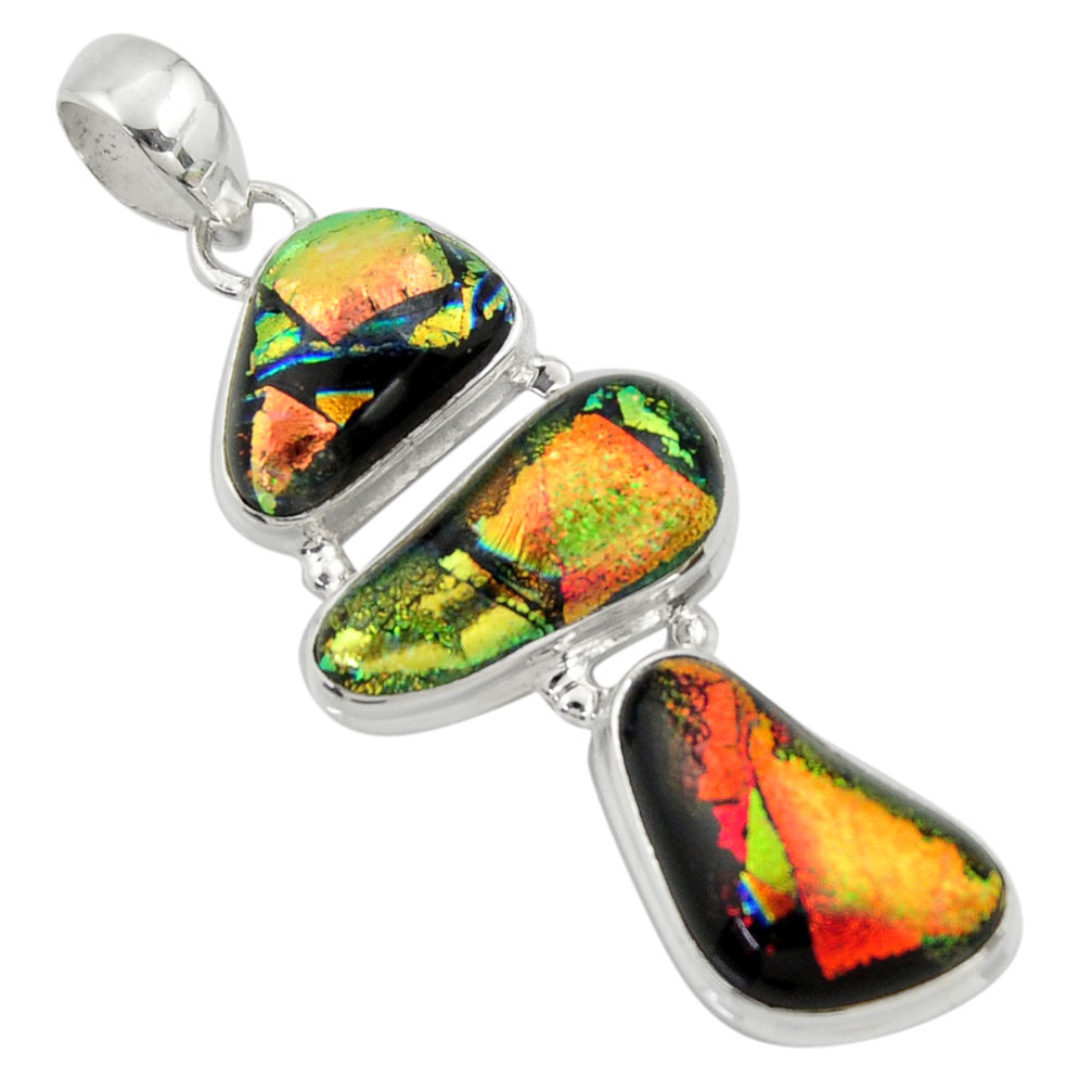 19.82cts multi color dichroic glass 925 sterling silver pendant jewelry r39858