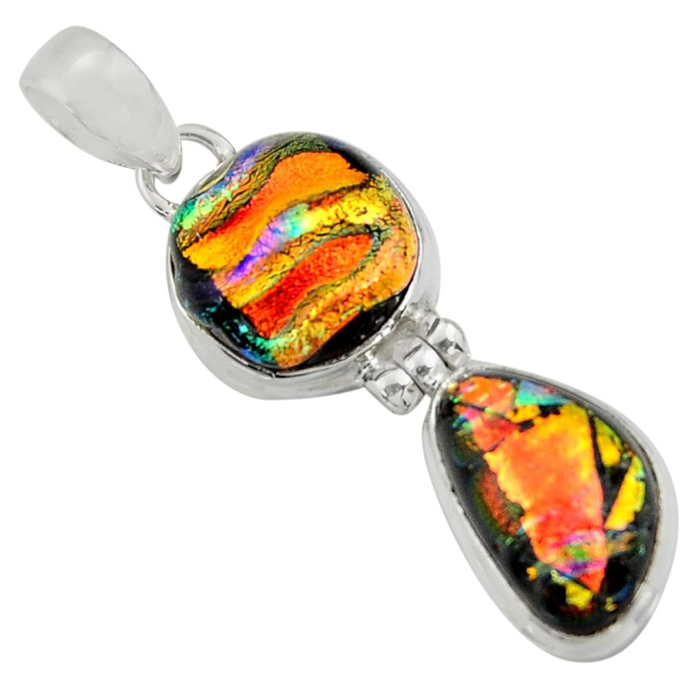 14.47cts multi color dichroic glass 925 sterling silver pendant jewelry r39862