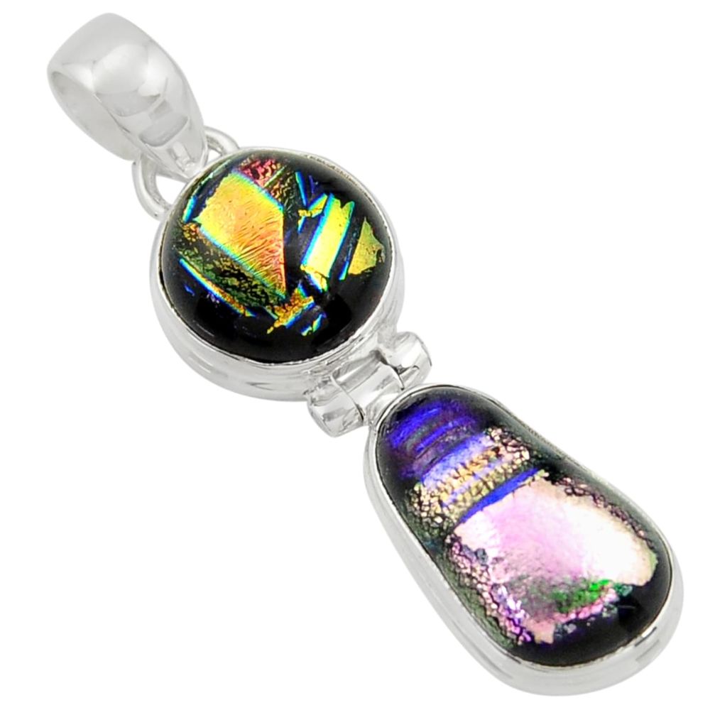 14.68cts multi color dichroic glass 925 sterling silver pendant jewelry r39865