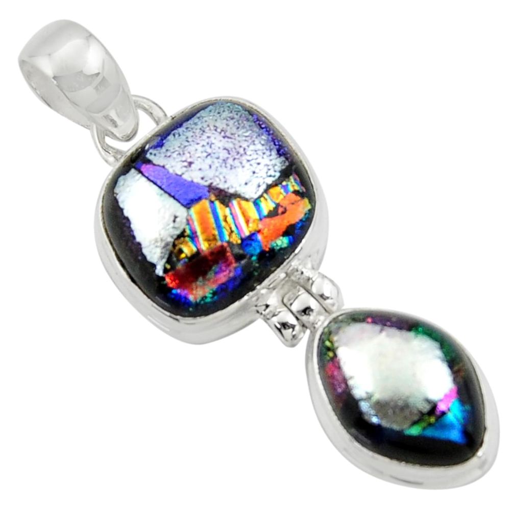 16.73cts multi color dichroic glass 925 sterling silver pendant jewelry r39869