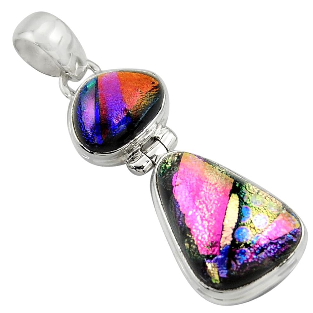 14.45cts multi color dichroic glass 925 sterling silver pendant jewelry r39878