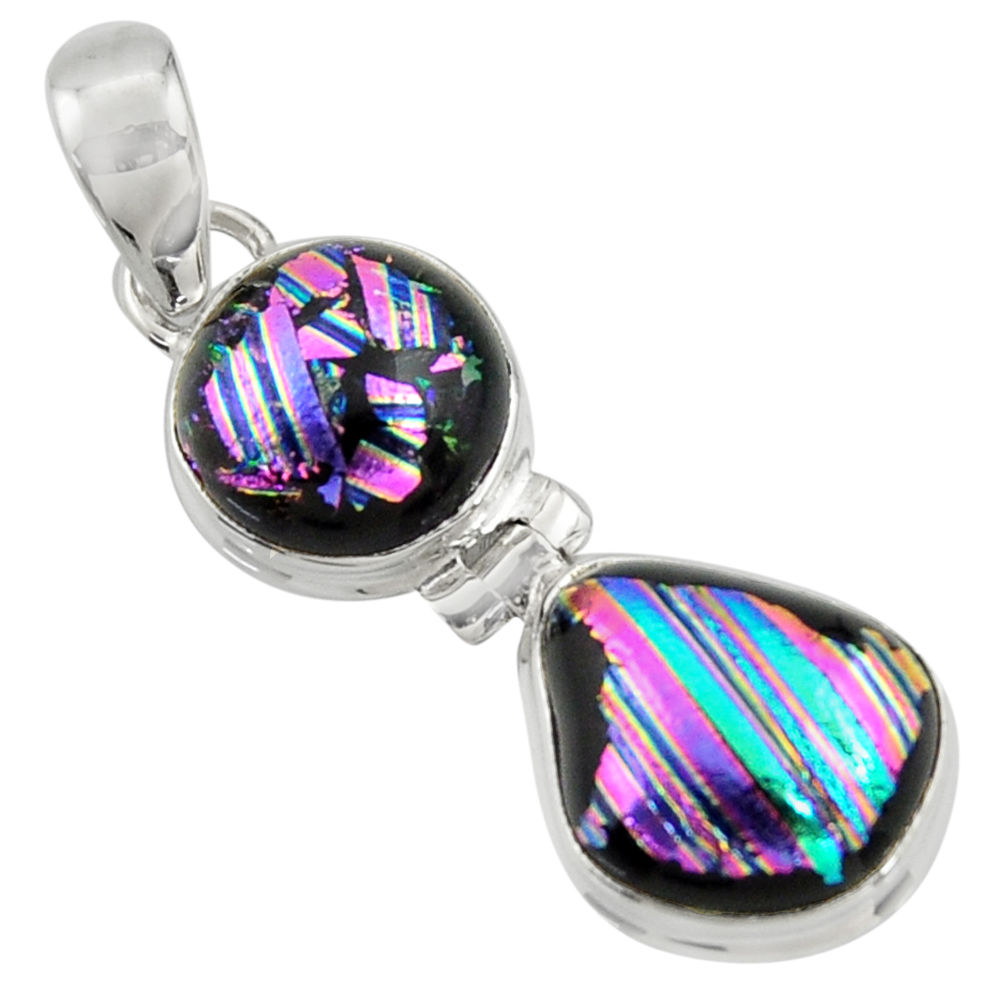 13.15cts multi color dichroic glass 925 sterling silver pendant jewelry r39879