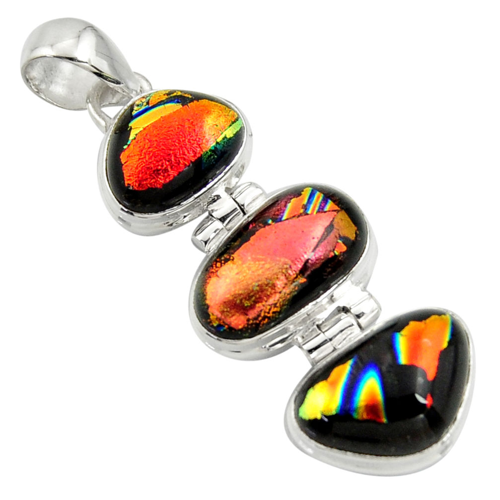 18.94cts multi color dichroic glass 925 sterling silver pendant jewelry r39883