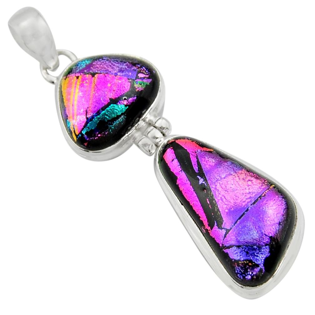 22.02cts multi color dichroic glass 925 sterling silver pendant jewelry r39887