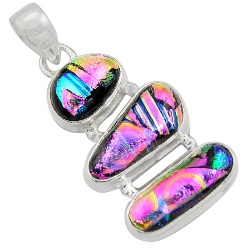 16.87cts multi color dichroic glass 925 sterling silver pendant jewelry r39889