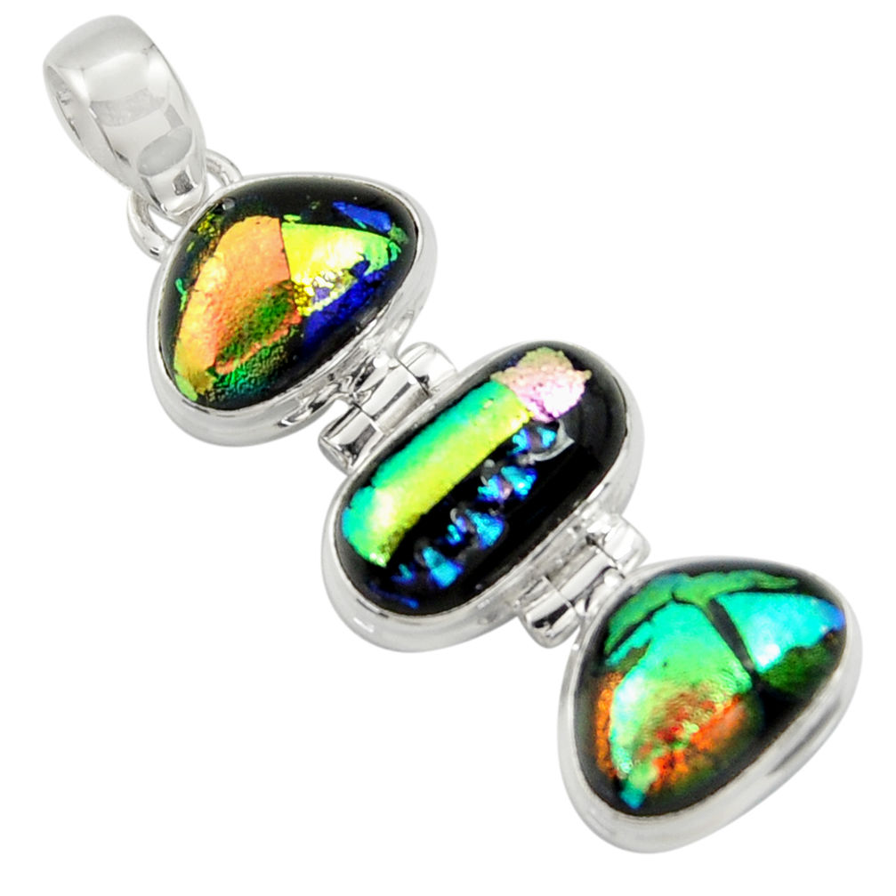 17.95cts multi color dichroic glass 925 sterling silver pendant jewelry r39896