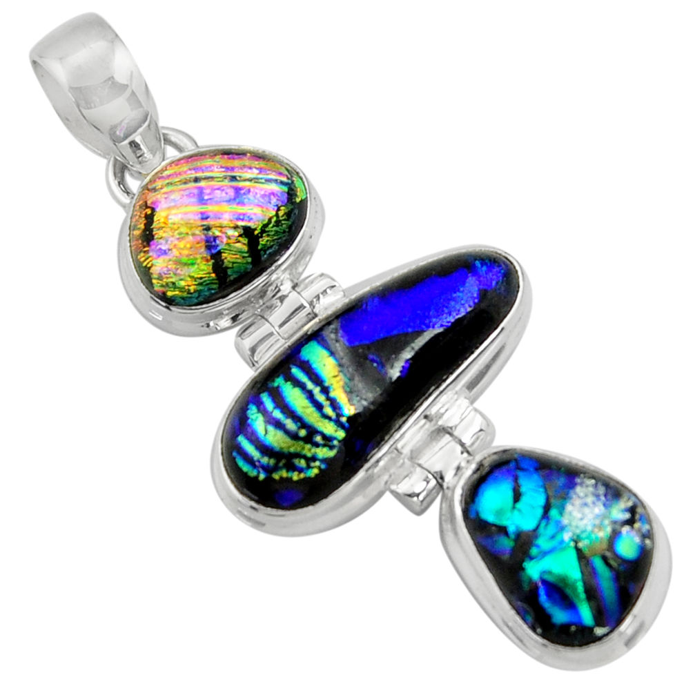 17.93cts multi color dichroic glass 925 sterling silver pendant jewelry r39897