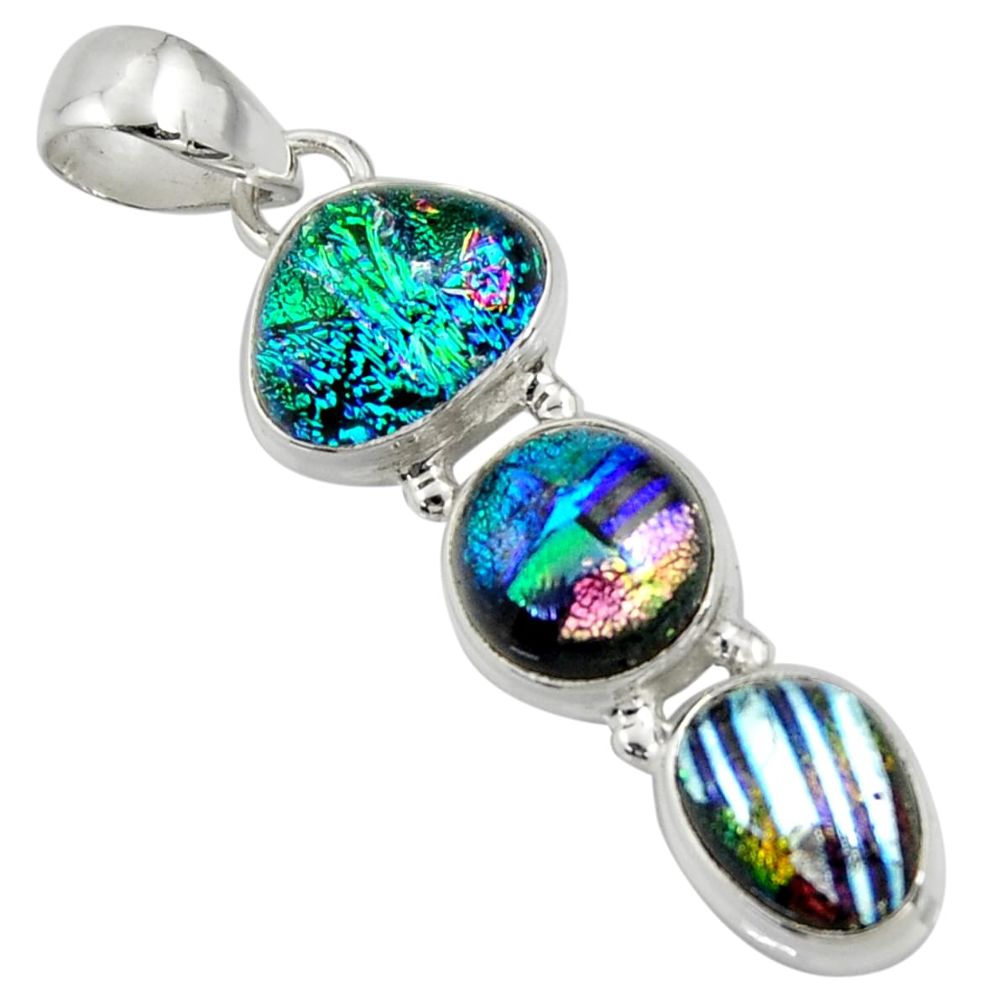 13.66cts multi color dichroic glass 925 sterling silver pendant jewelry r39898
