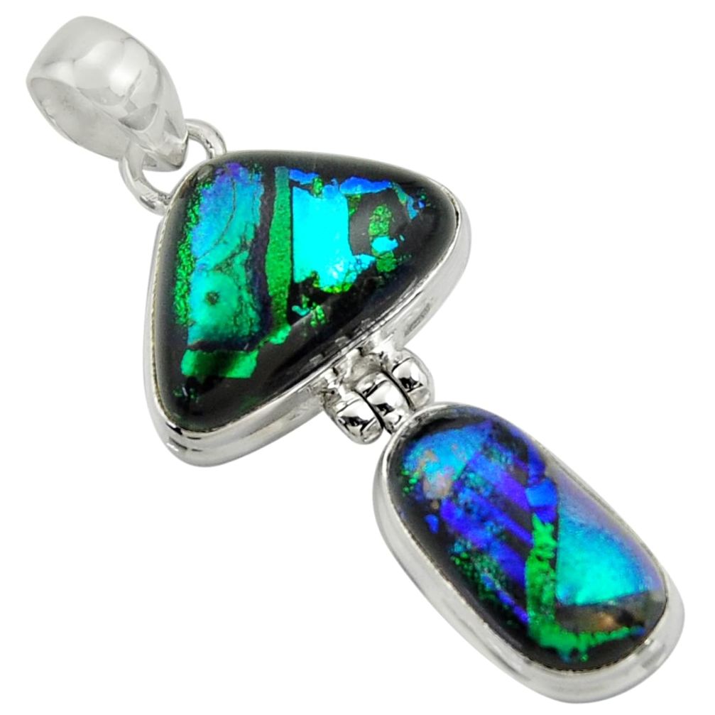 16.87cts multi color dichroic glass 925 sterling silver pendant jewelry r39899