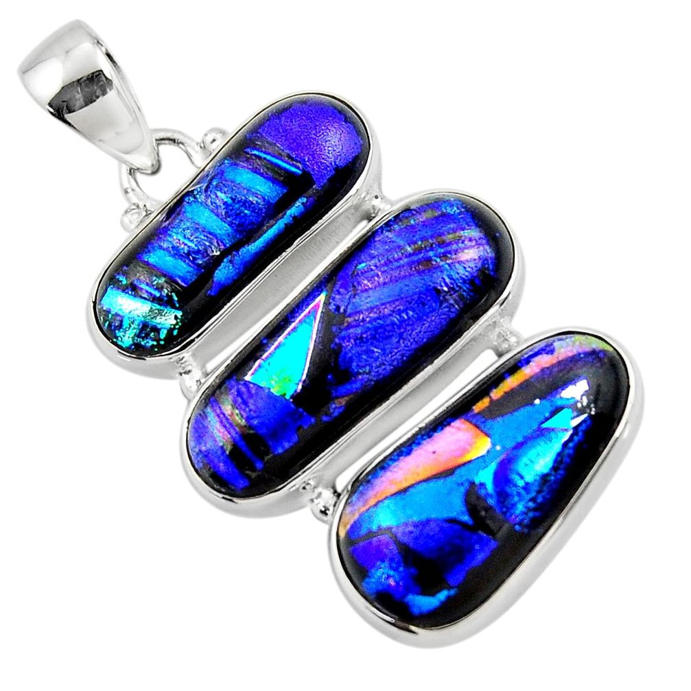 24.01cts multi color dichroic glass 925 sterling silver pendant jewelry r49921