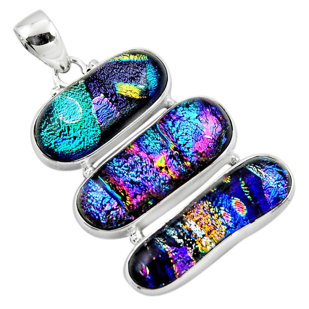 30.35cts multi color dichroic glass 925 sterling silver pendant jewelry r49922