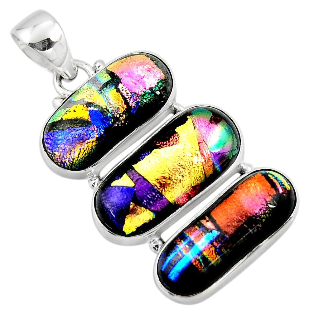21.68cts multi color dichroic glass 925 sterling silver pendant jewelry r49925